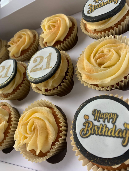 Black & Gold 21st Birthday Cupcakes