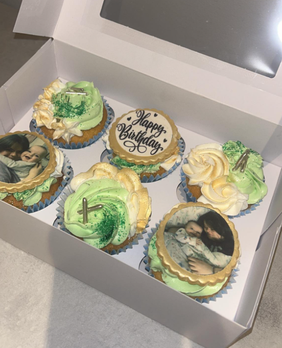 Green & white Happy Birthday cupcakes