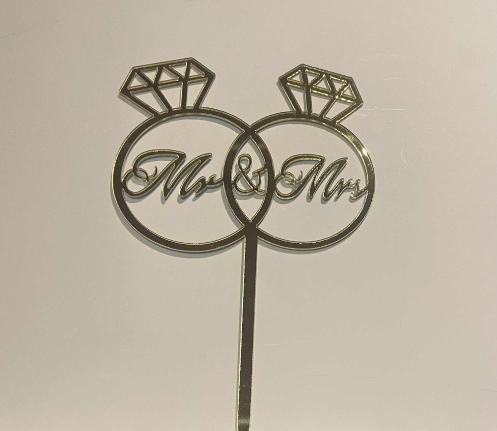 Mr & Mrs Diamond rings cake topper
